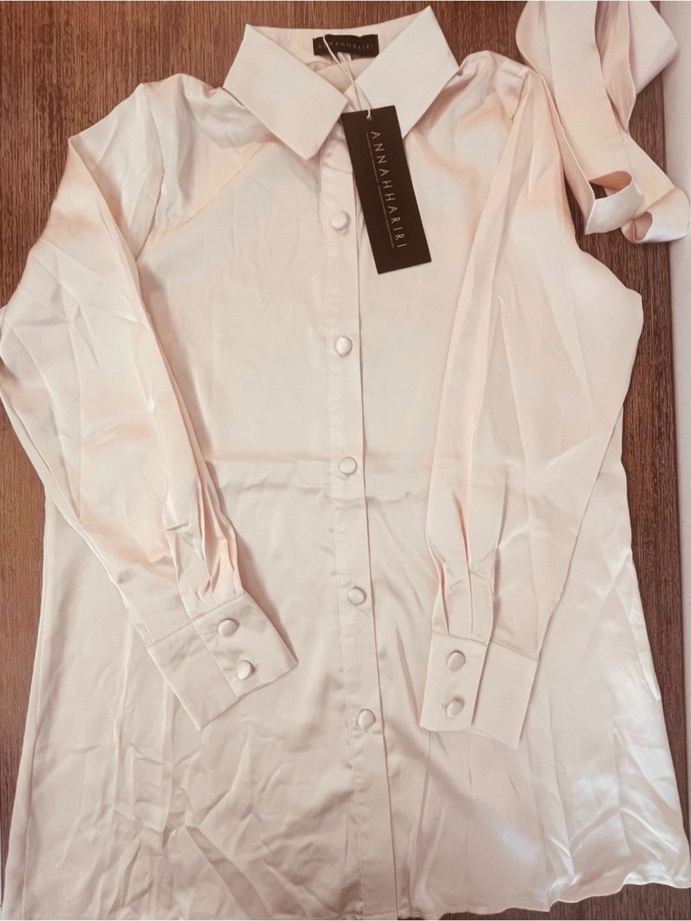 Anna Hariri Women's Light Pink/Peach Satin like Button-Up Blouse size S